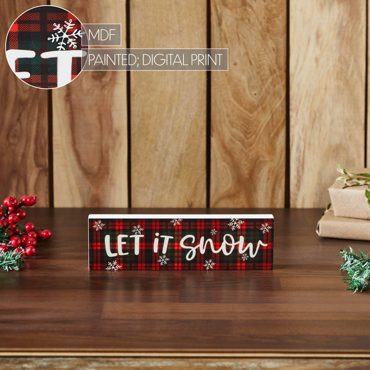 Let It Snow Plaid Block Sign 3x10