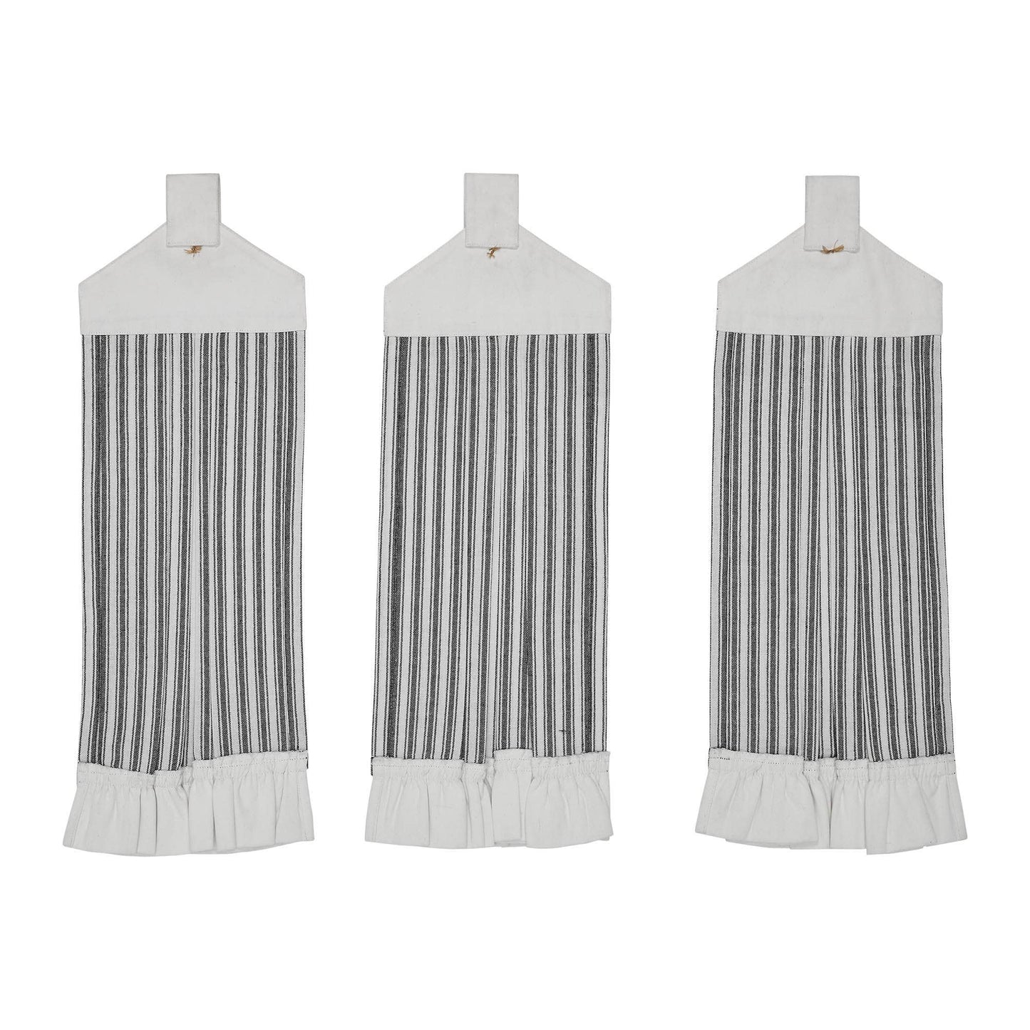 Sawyer Mill Black Ticking Stripe Button Loop Tea Towel