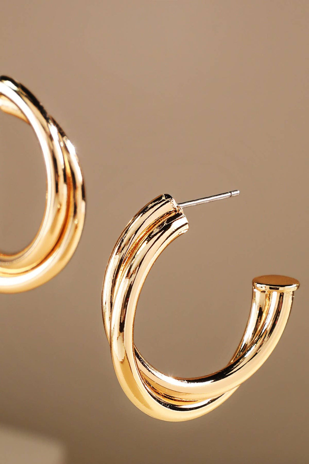 Ridged Tube Half-Hoop Earrings