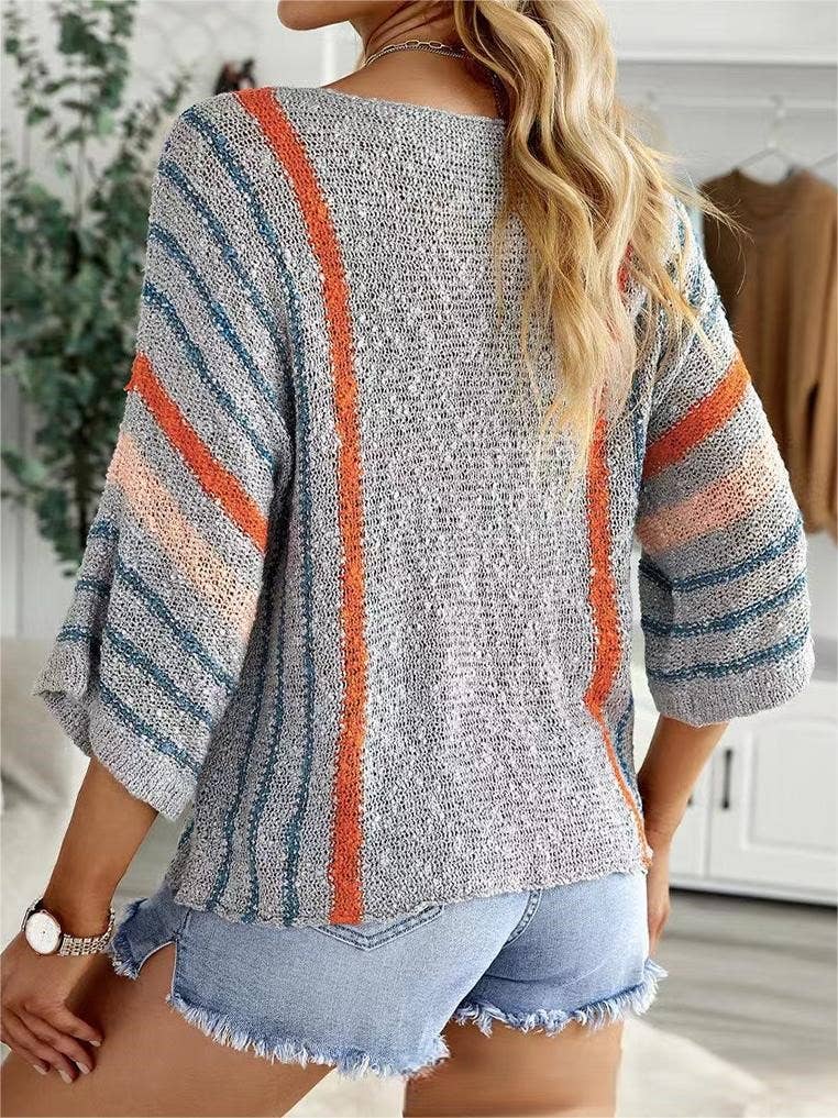 Color-Block Flared Sleeve Sweater