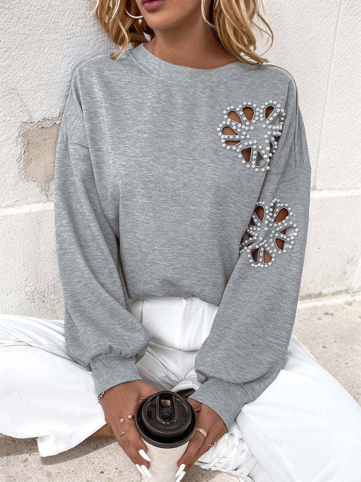 Cut-Out Floral Crewneck Loose Sweatshirt