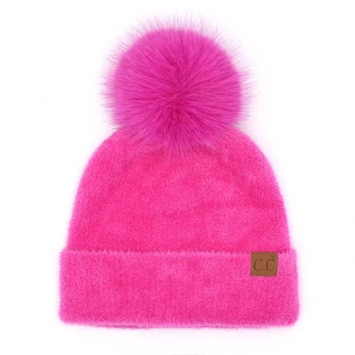Chenille Pom Beanie Hot Pink