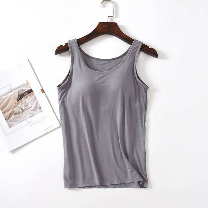Skin-friendly soft round neck built-in bra tank top