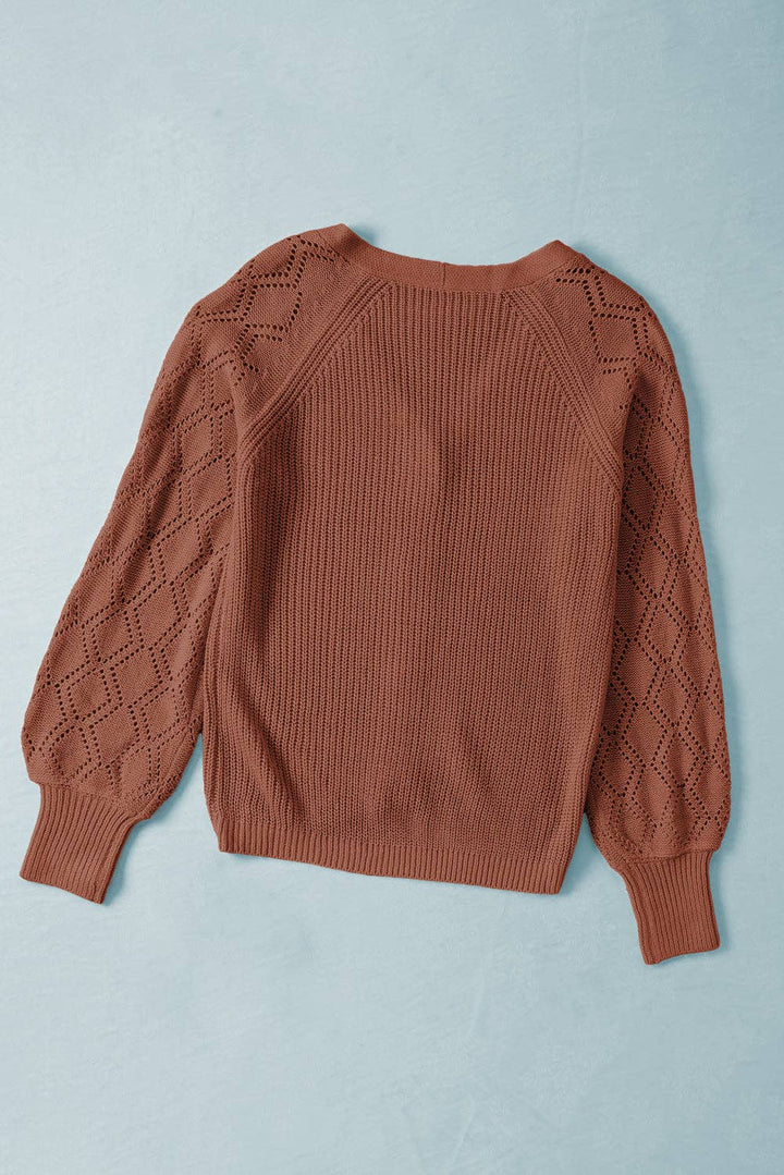 Bishop Sleeve V Neck Button Down Knit Cardigan