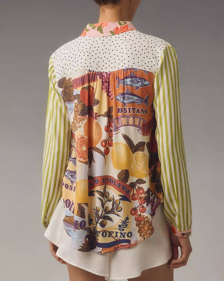 Patchwork Floral & Animal Print Button-Down Shirt