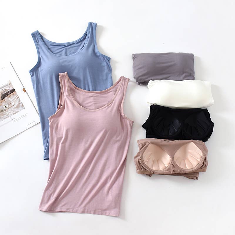 Skin-friendly soft round neck built-in bra tank top