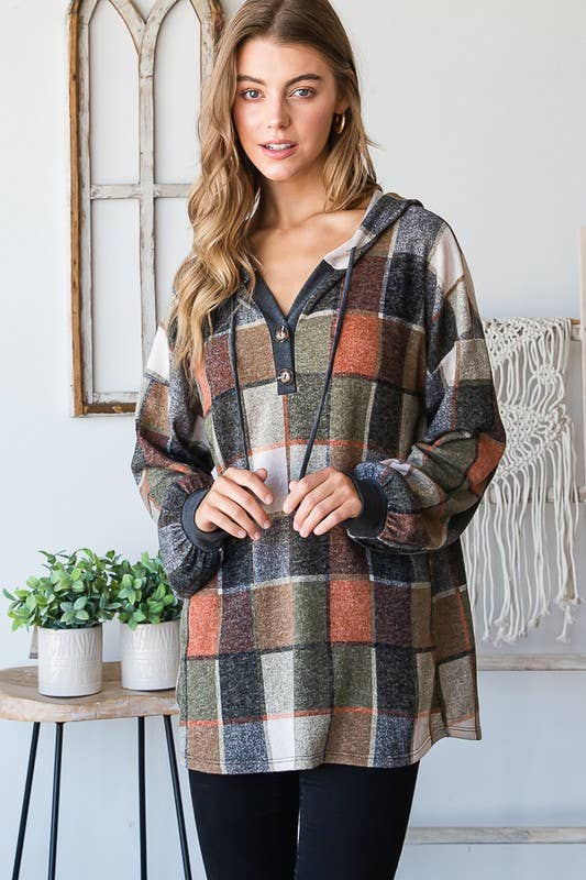 Fall Checkered Hooded Top