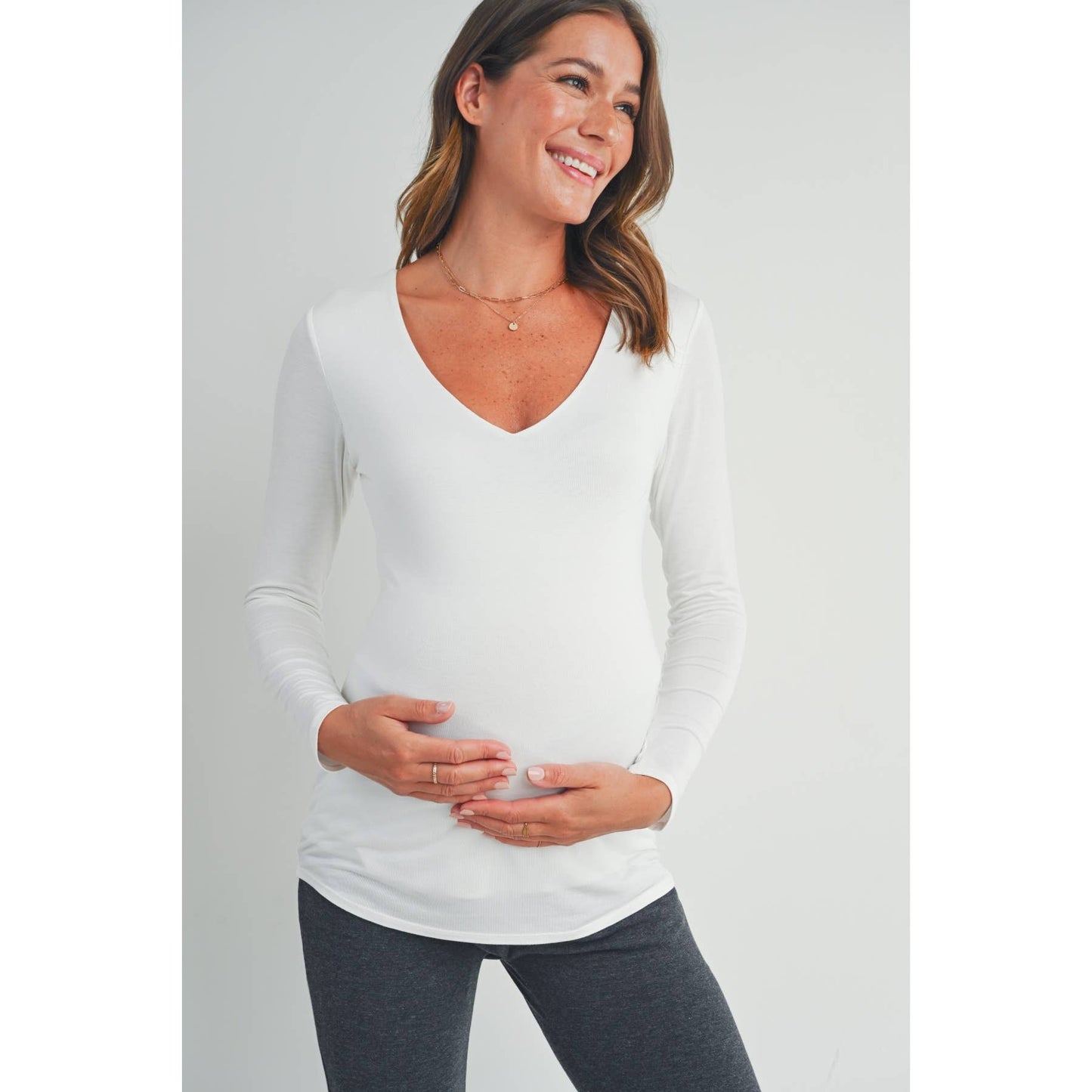 V-Neck Long Sleeve Maternity Fitted Modal Top