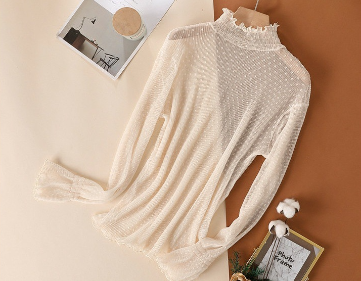 Polka Dots Ruffle high neck Sheer Mesh Top