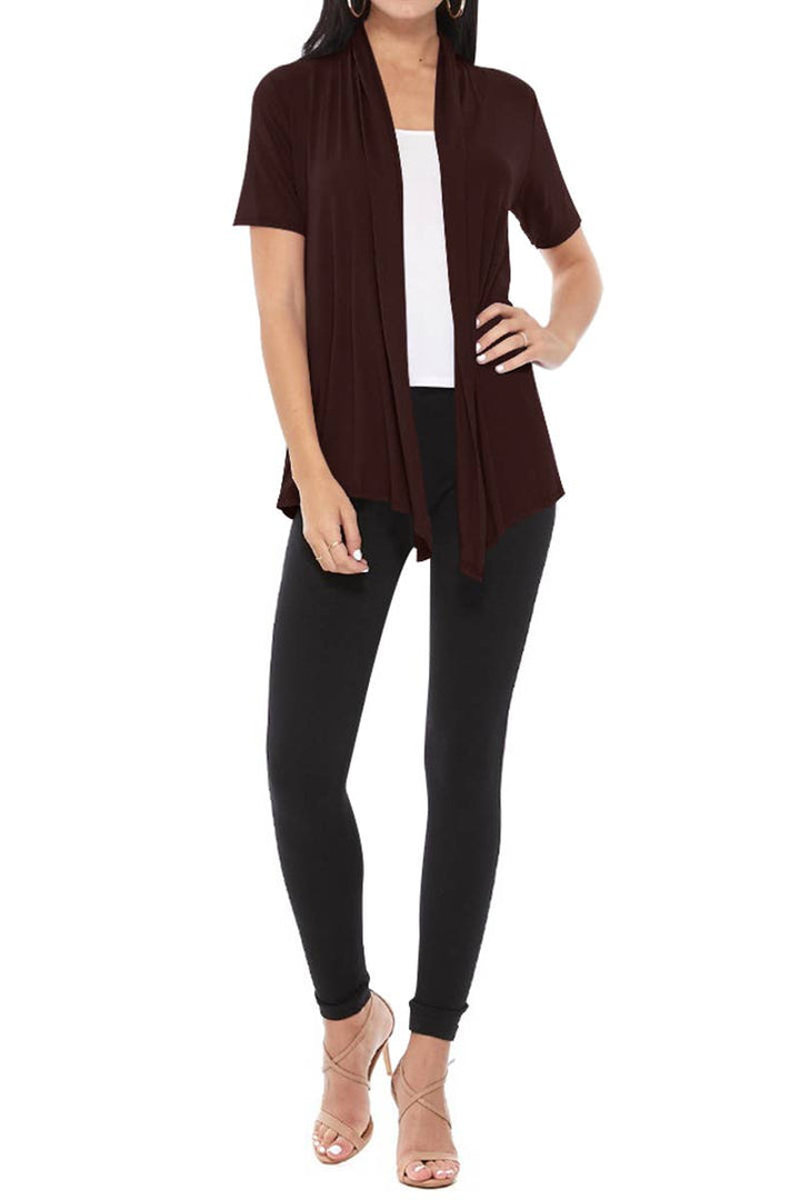 Women's Casual Short Sleeve Draped Open Front Solid Cardigan