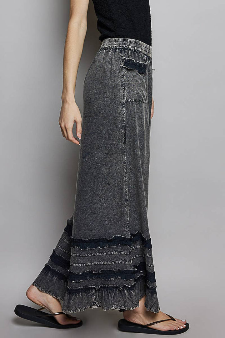 Ruffle Detail Wide Leg Pants