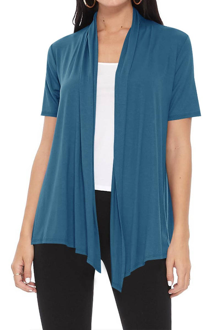 Women's Casual Short Sleeve Draped Open Front Solid Cardigan