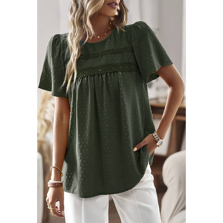 Loose Fit Dot Solid Lace Round Neck Top