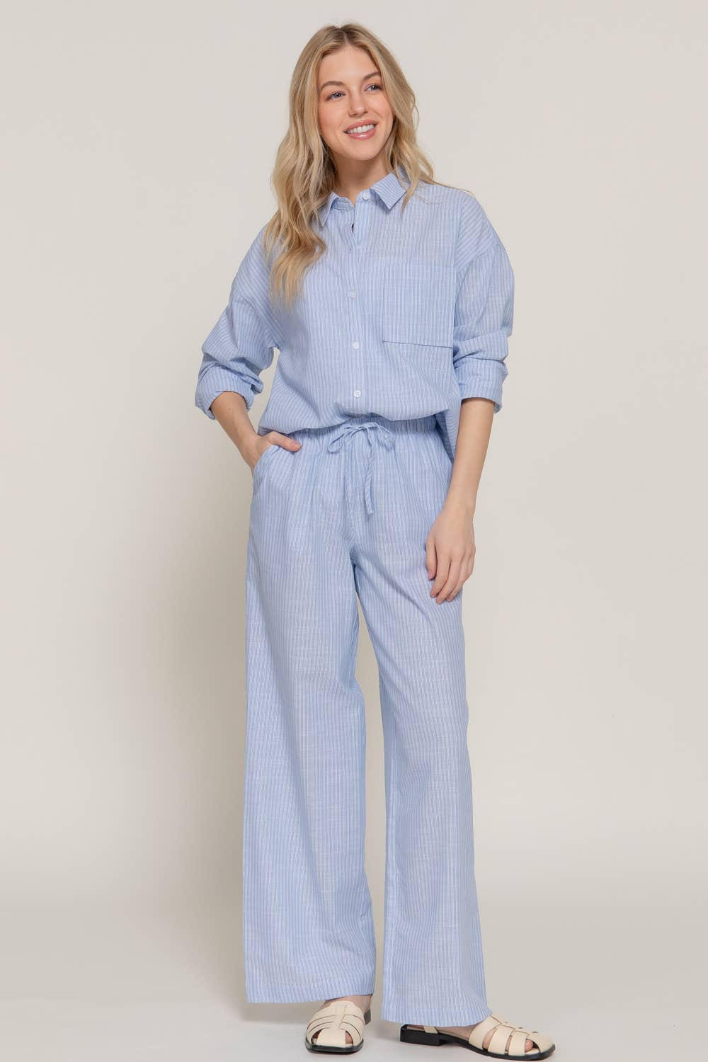 Long Sleeve Button Down Y/D Stripe Gauze Shirt