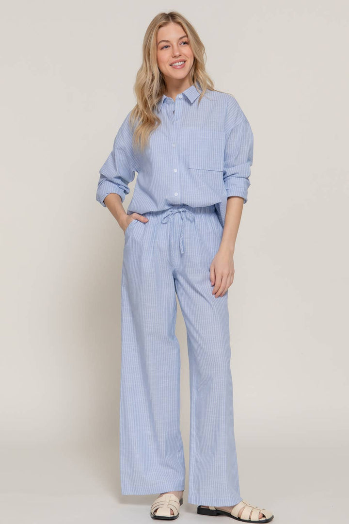 Long Sleeve Button Down Y/D Stripe Gauze Shirt