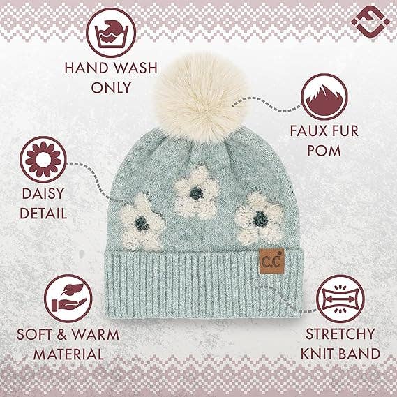 Women's Chenille Winter Pom Beanie - Daisy - Mint
