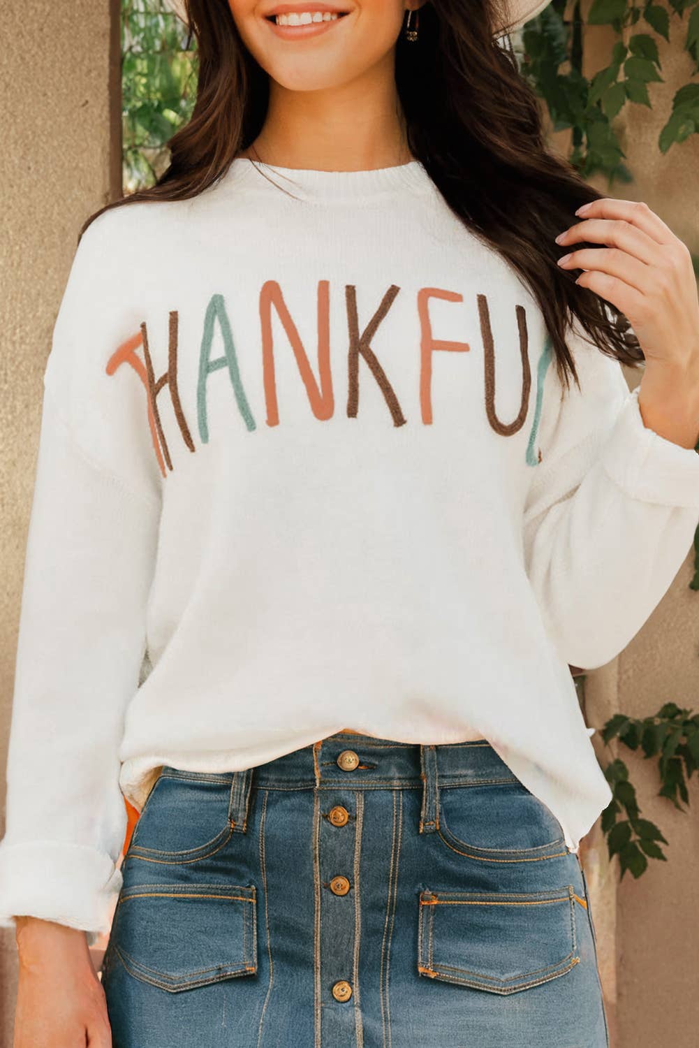 Thankful Ivory Embroidered Sweater