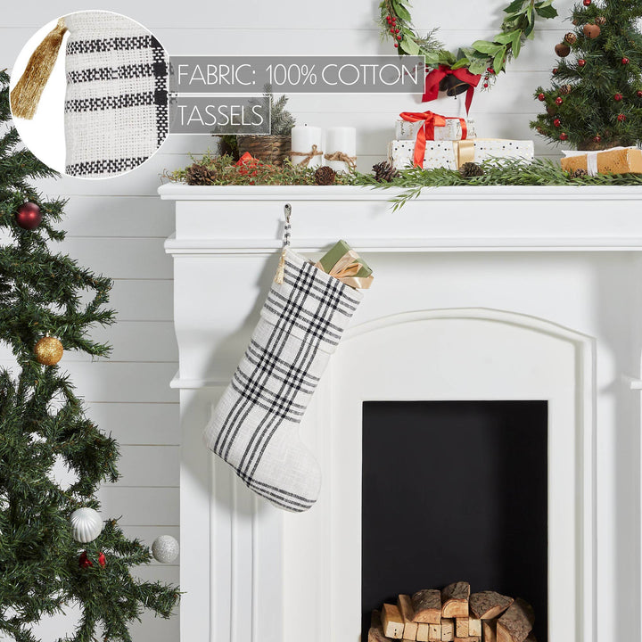 Wintergleam Black White Plaid Stocking