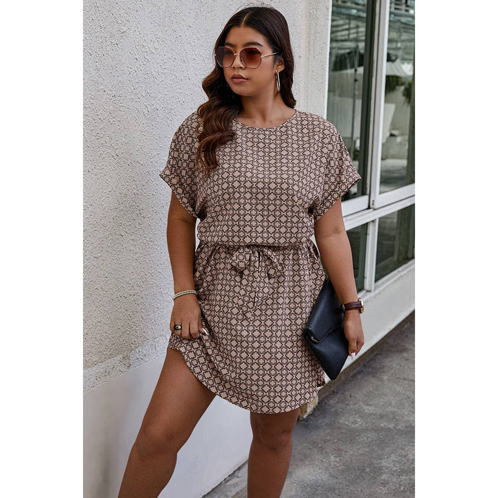 Plus Round Neck Printed Batwing Sleeve Loose Dress