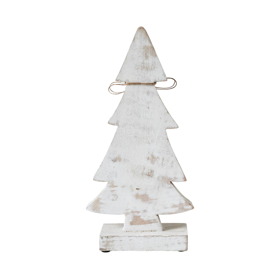 Snowy Tree Textured Wooden White 12.25x6x2.5