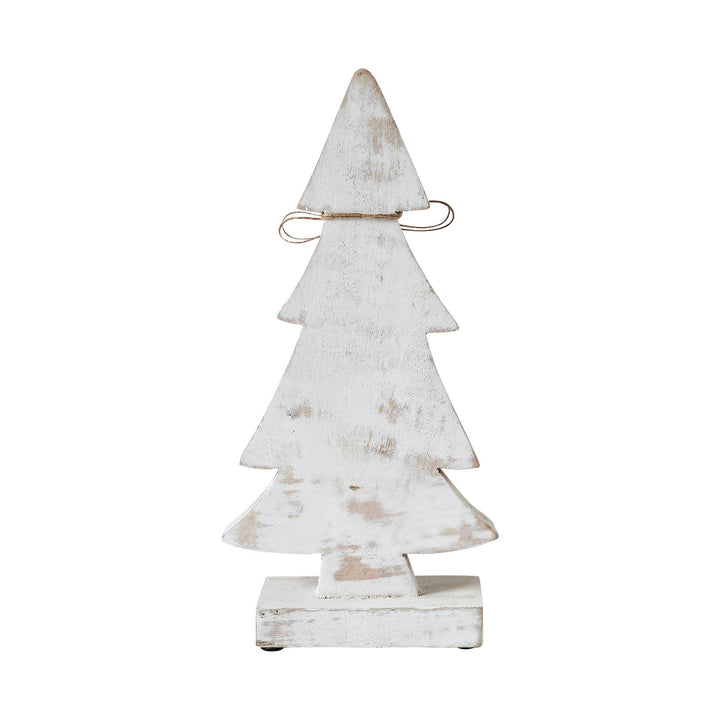 Snowy Tree Textured Wooden White 12.25x6x2.5