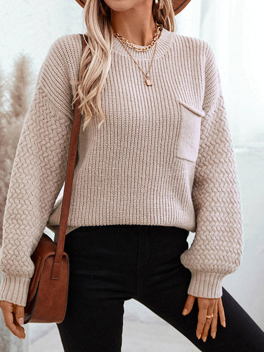 Round Neck Loose Knit Lantern Sleeve Sweater