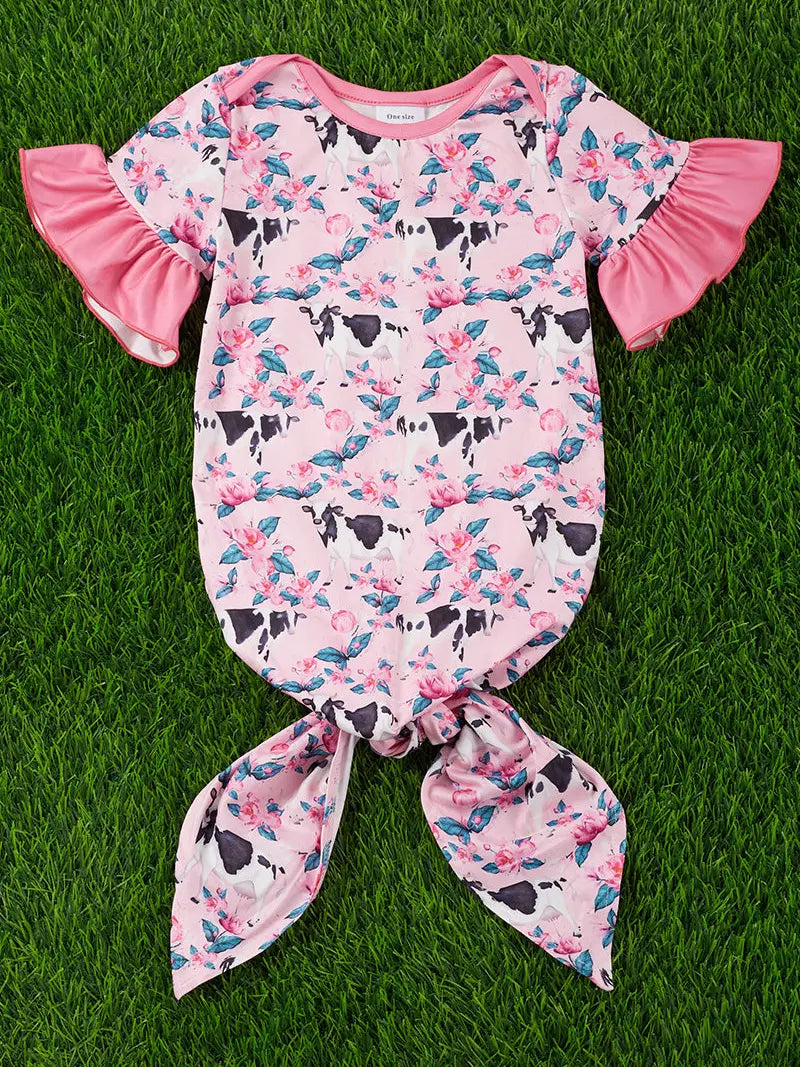 Cow Baby Gown Knotted