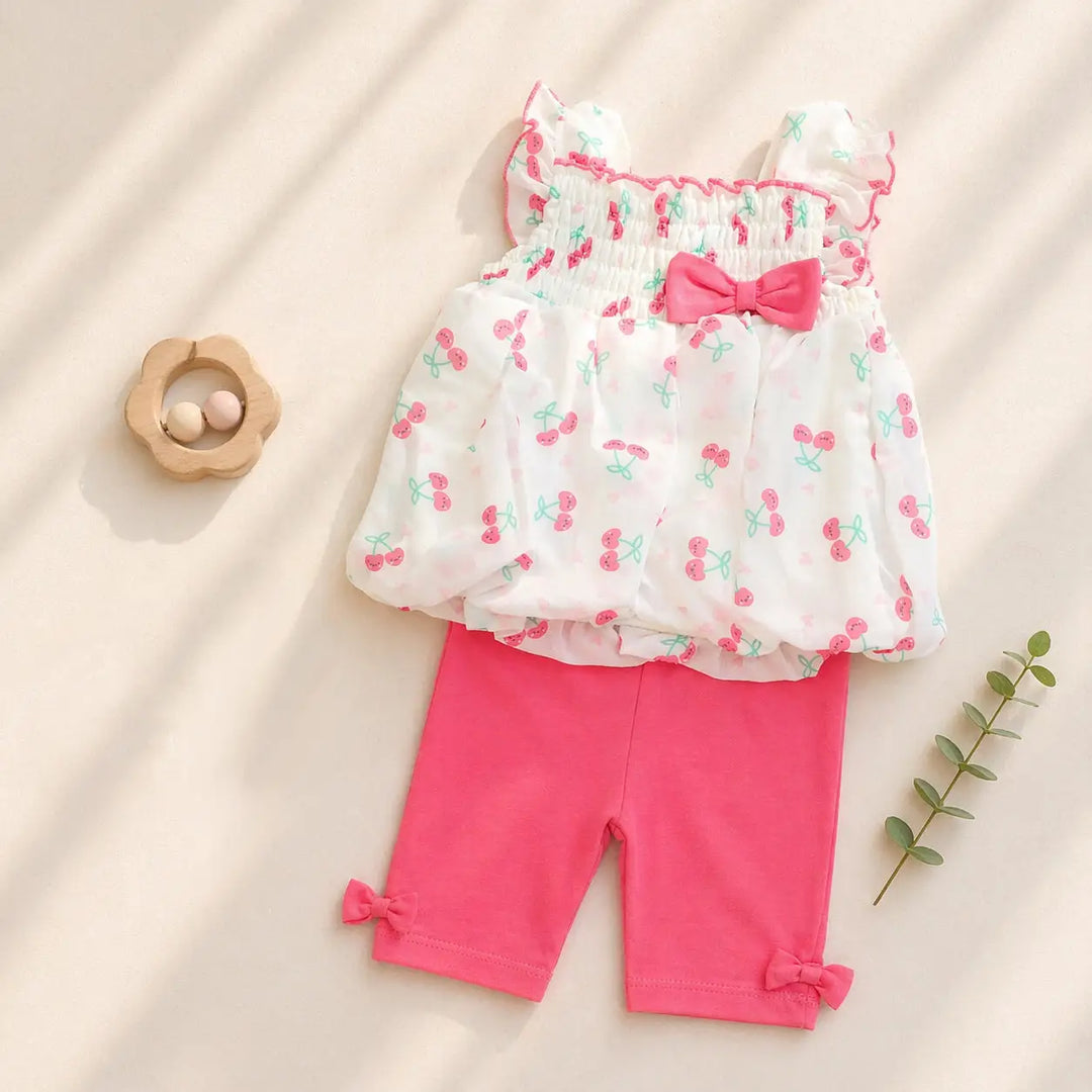Cherry Chiffon Top & Leggings