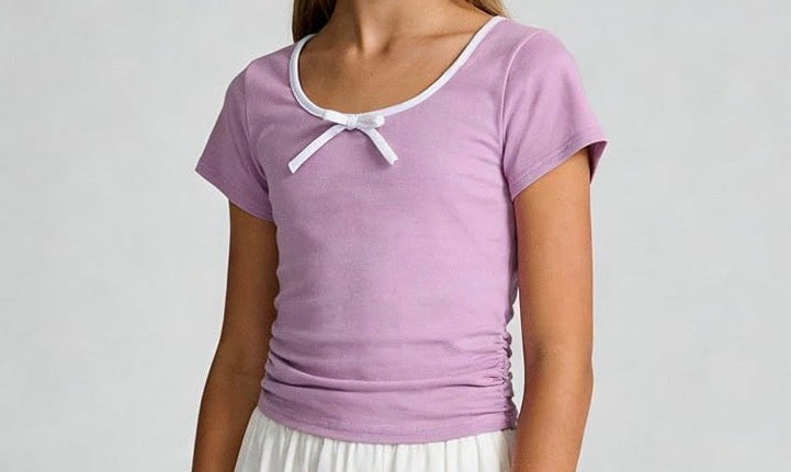 Short Sleeve Ruched Purple Shirt
