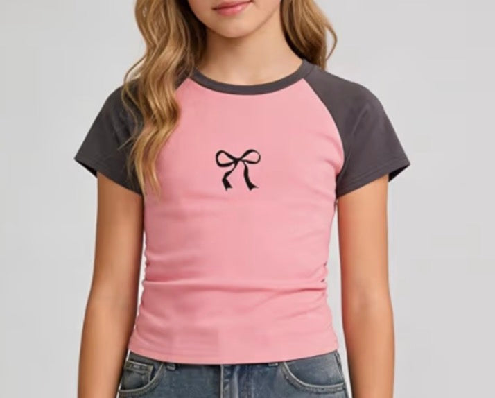 Short Sleeve Ruched Bow Shirt