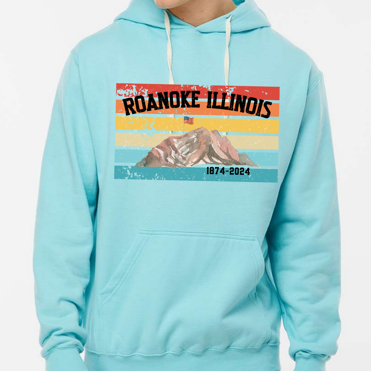 Roanoke  IL 150th year Celebration Hooded Sweatshirt Retro color Style