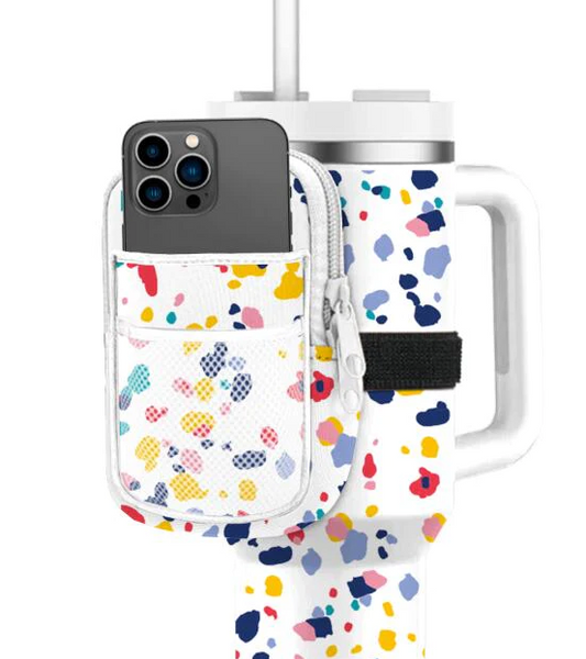 Confetti Print Water Bottle Pouch- white