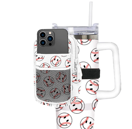 Baseball Happy Face  Tumbler Zipper POUCH- white