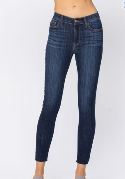 SIZE 1 Judy Blue (82201) Mid-Rise Raw Hem Skinny Jeans