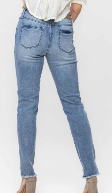 NEW * Judy Blue Mid Rise Cooling Relaxed Denim Hi/Low Inseam