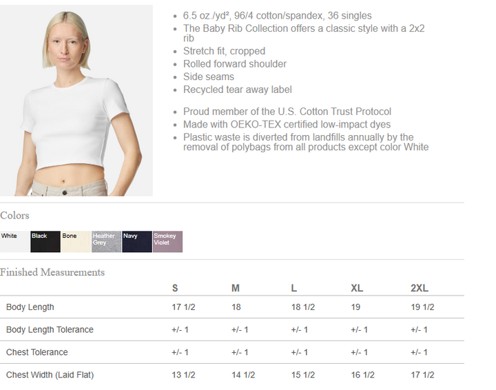 Women's Baby Rib Cropped Tee - BR210