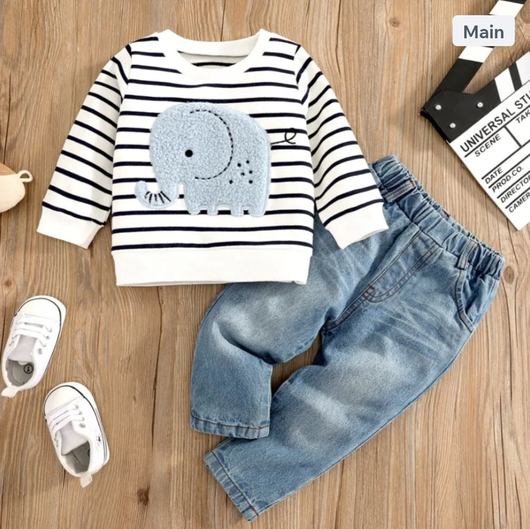 Elephant striped top and jean set