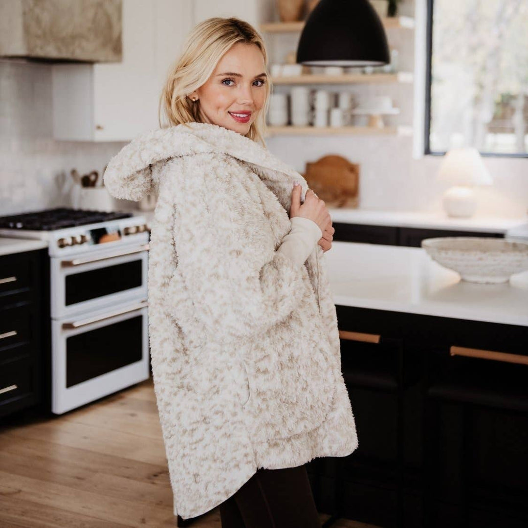 Snow Leopard Lightweight BODY WRAP with Hoodie and Pockets