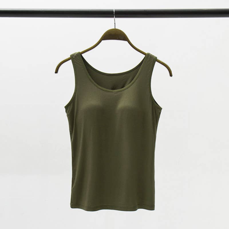 Skin-friendly soft round neck built-in bra tank top