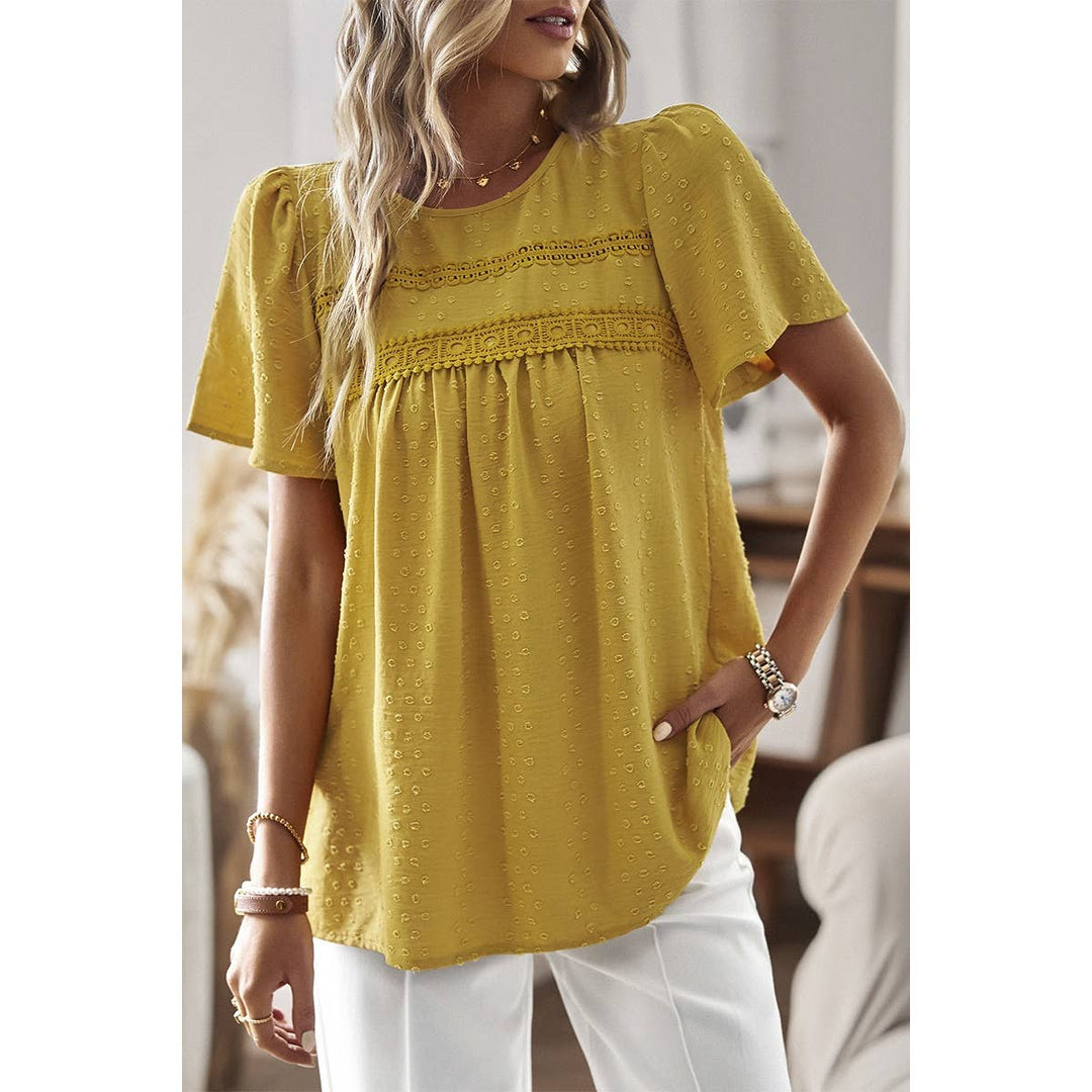 Loose Fit Dot Solid Lace Round Neck Top