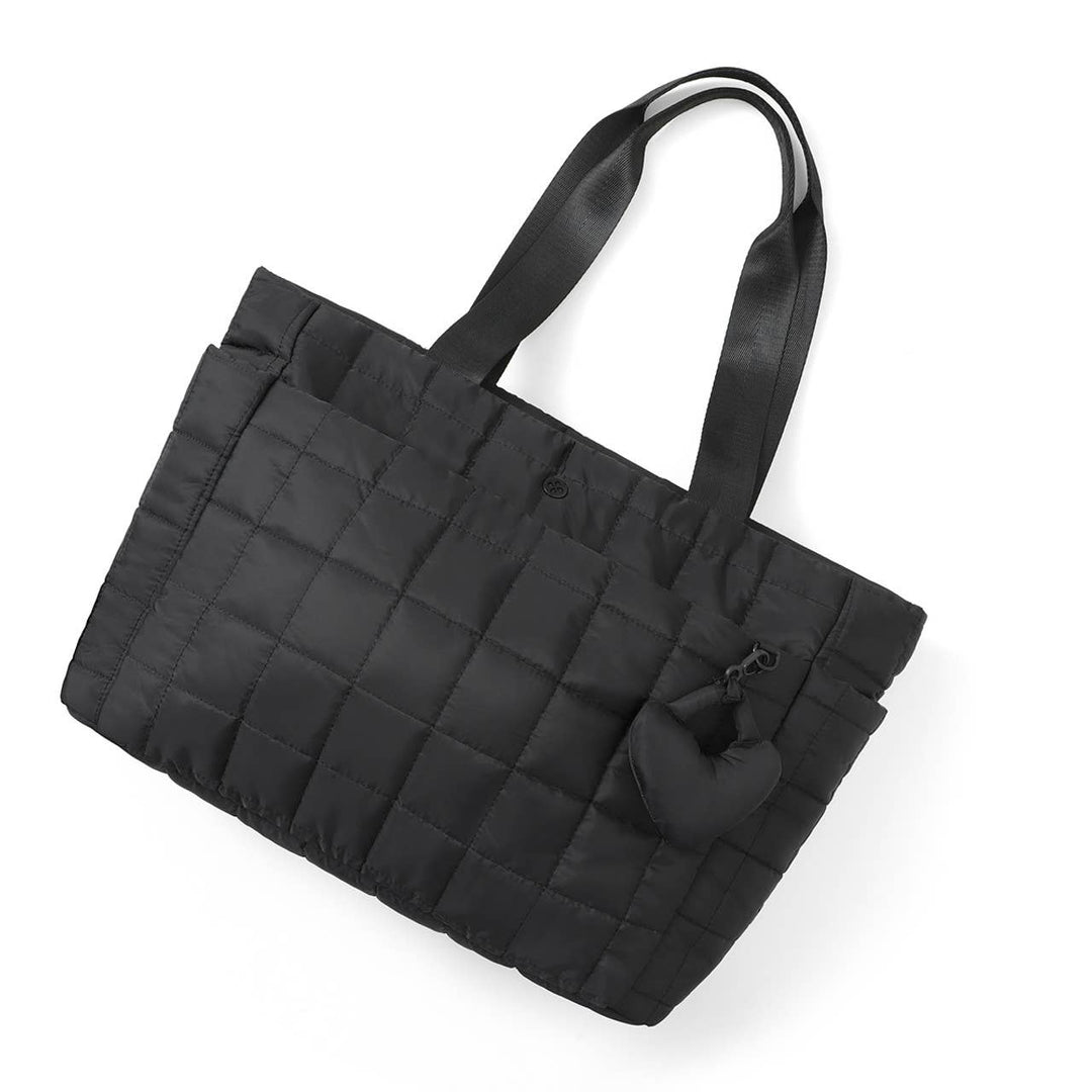 Quilted Tote Bag with Heart Bag Charm
