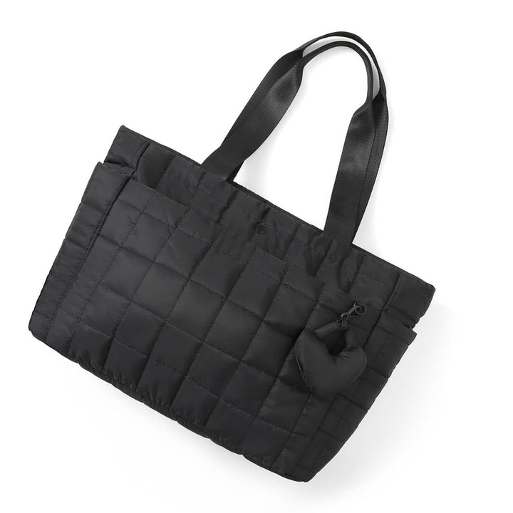 Quilted Tote Bag with Heart Bag Charm