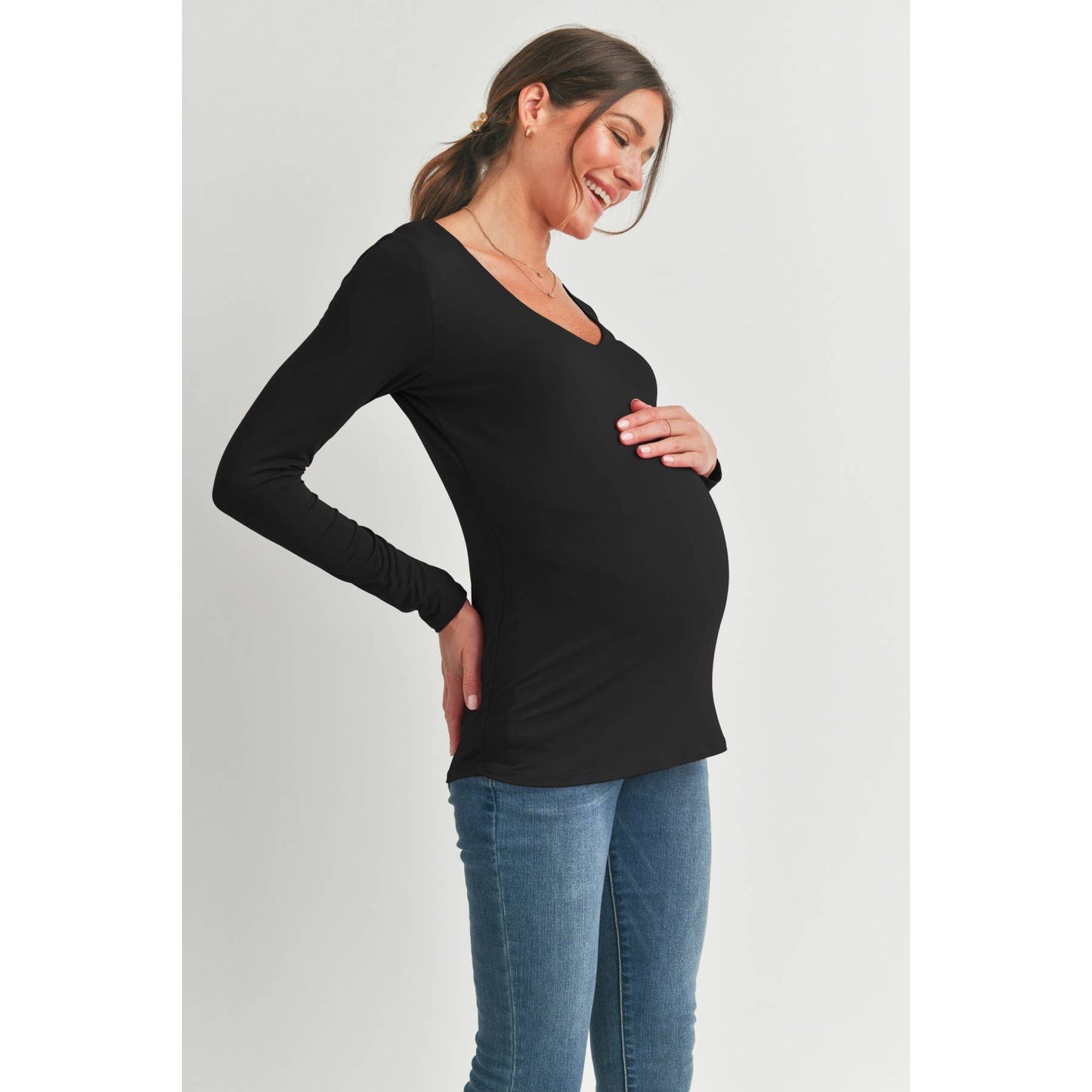 V-Neck Long Sleeve Maternity Fitted Modal Top