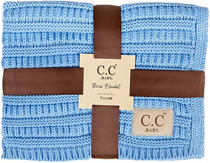 Baby Blanket Ribbed Knit (Pale Blue)