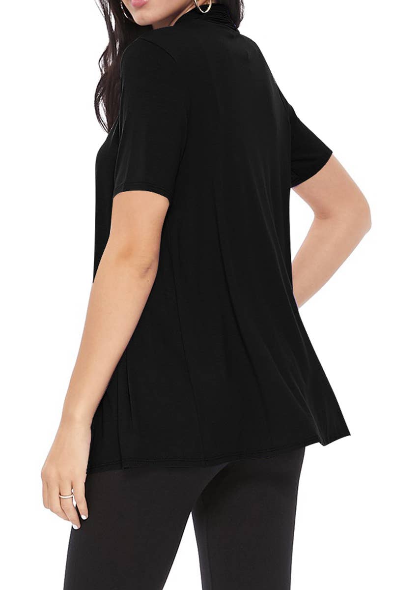 Women's Casual Short Sleeve Draped Open Front Solid Cardigan