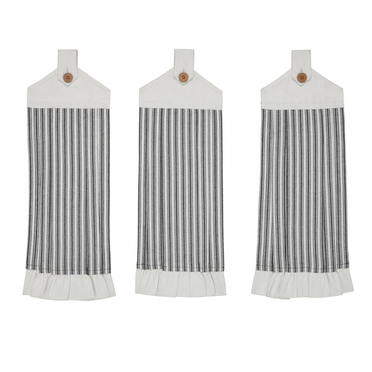 Sawyer Mill Black Ticking Stripe Button Loop Tea Towel