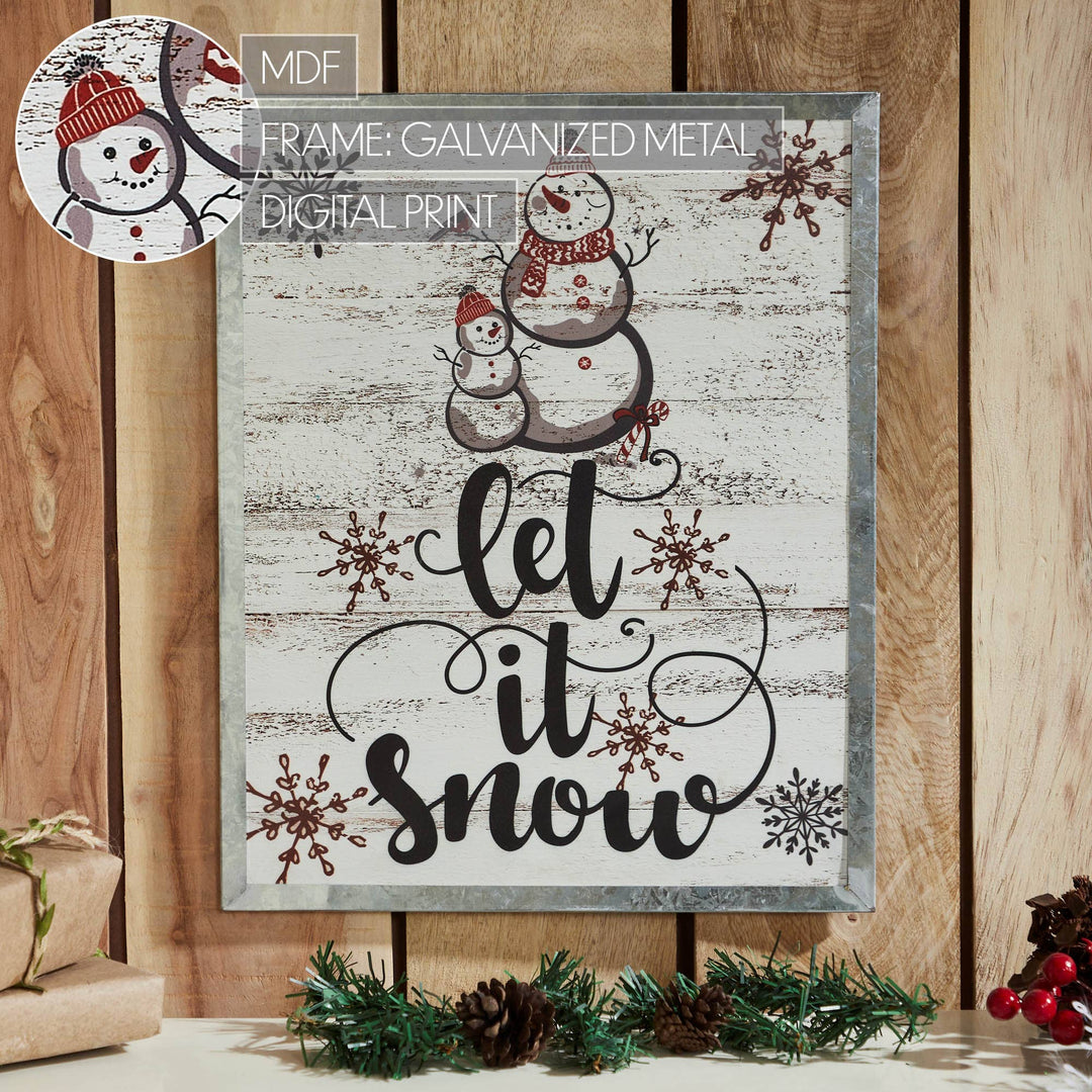 Let It Snow Snowman Framed Wall Hanging Sign 15x12