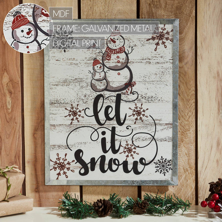 Let It Snow Snowman Framed Wall Hanging Sign 15x12
