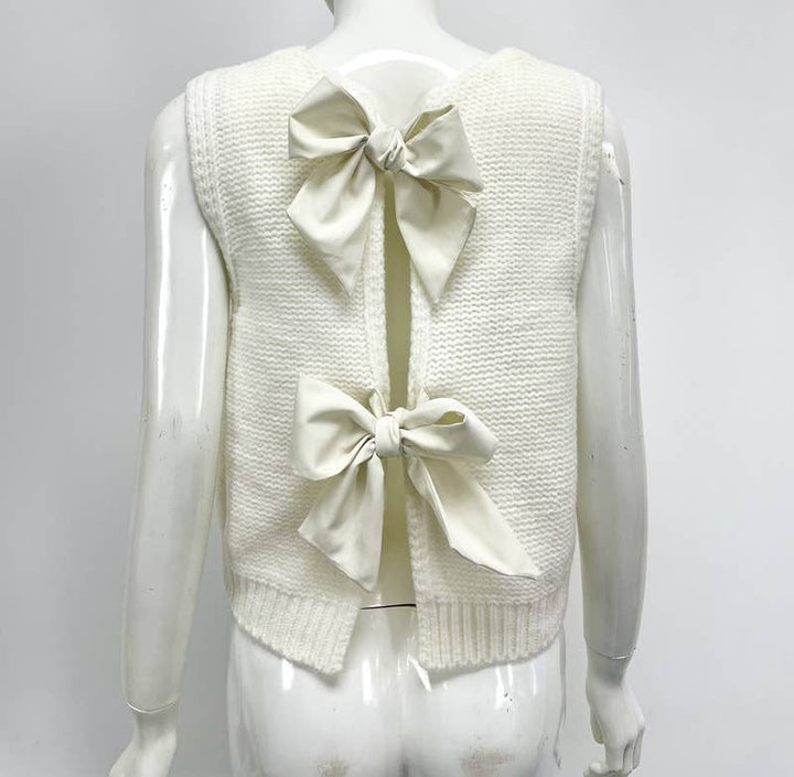 Satin ribbon Lace up knit vest