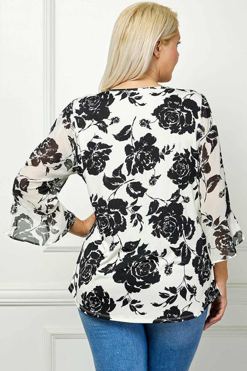Black/Cream Floral Blouse